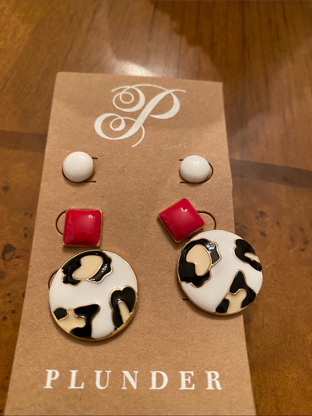 Plunder White, Black & Red Patterned Drop Earrings